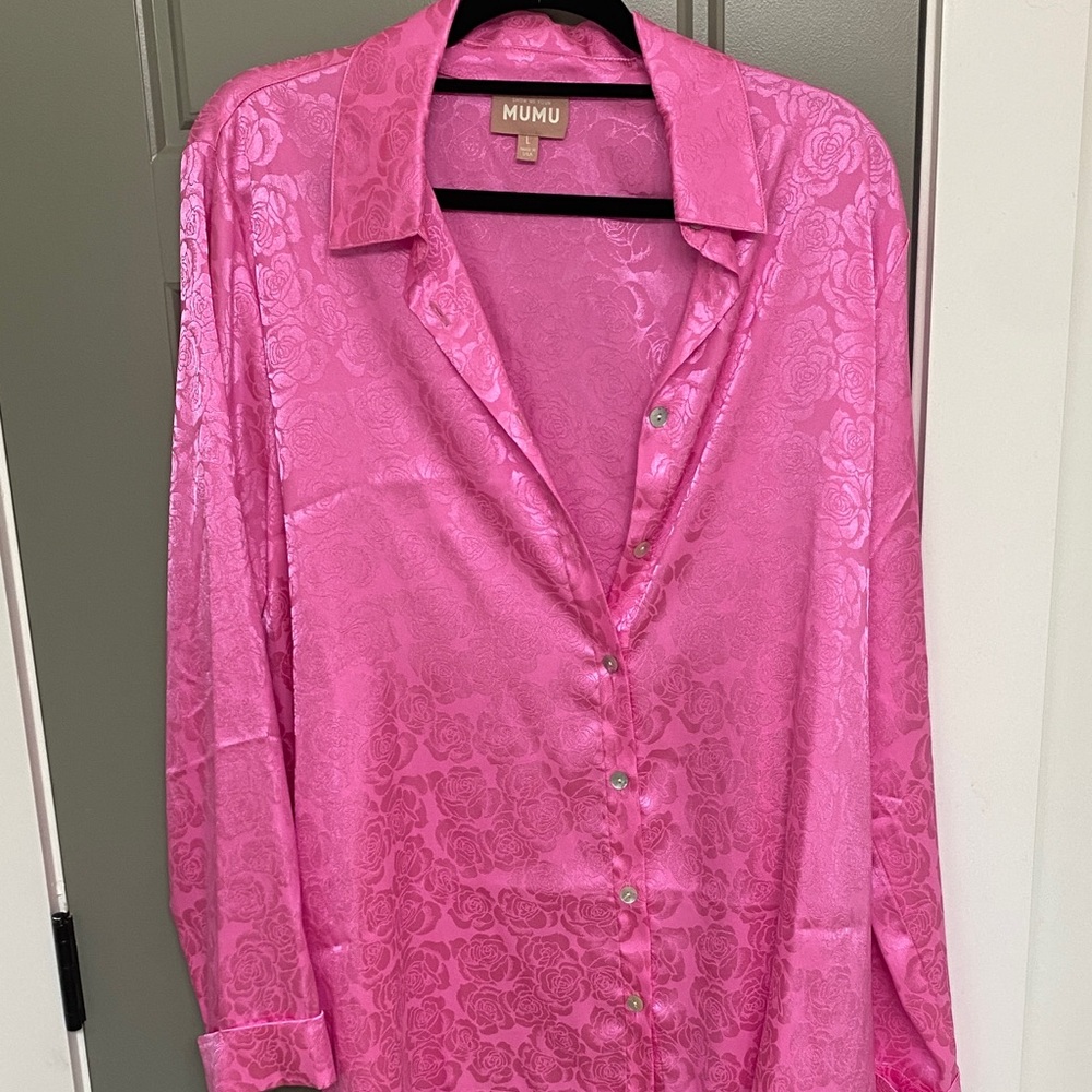 Show Me Your MuMu Pink Floral Button Down Shirt